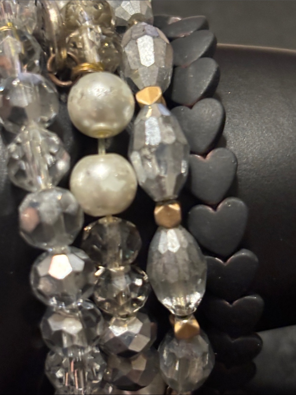 Erimish Black, Clear & White Heart Stack Bracelets Faceted Beads Coquette Photos - Picture 16 of 16